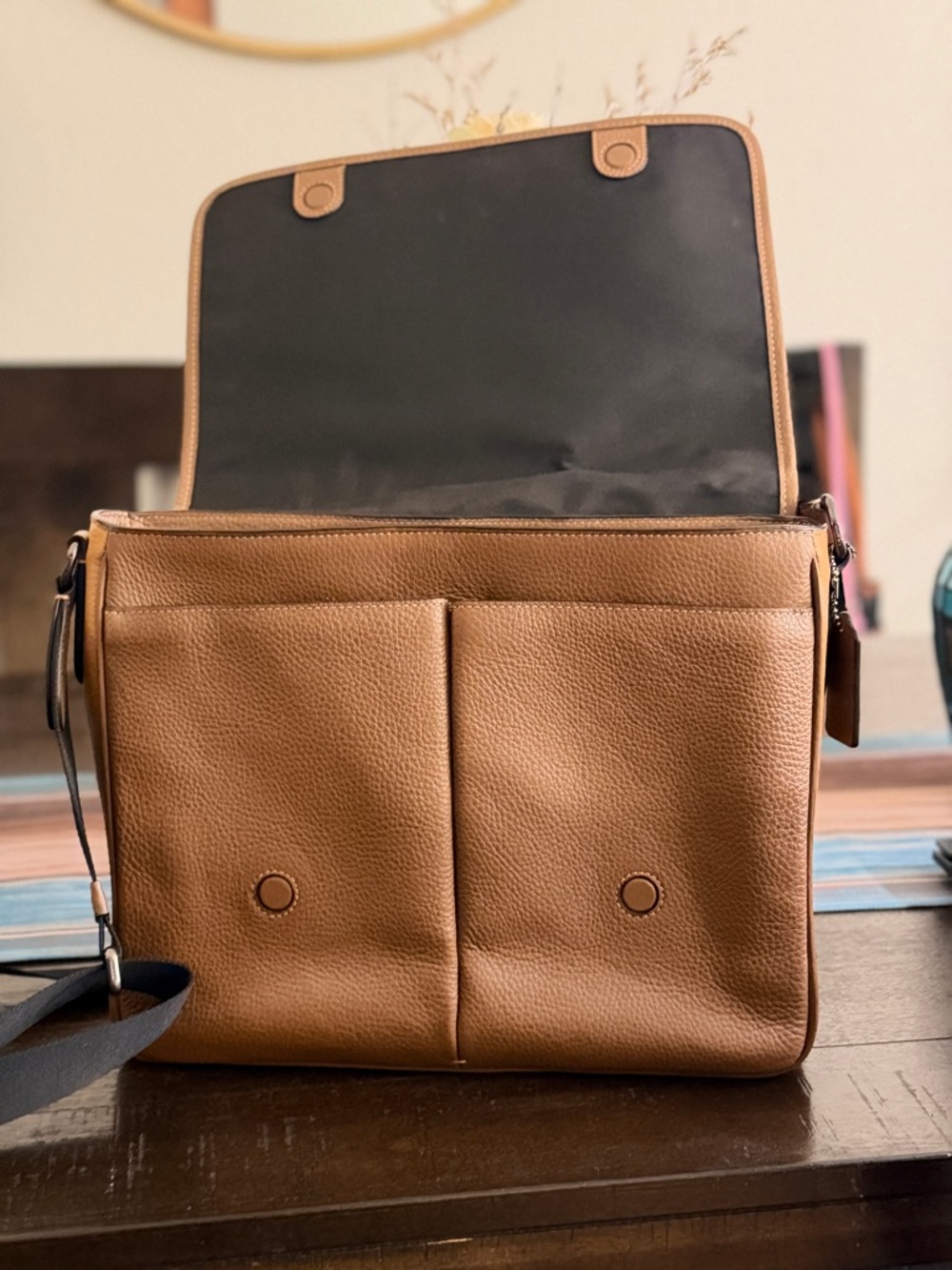 Coach Two-Tone Mustard and Brown Leather Messenger Bag - Picture 3 of 5